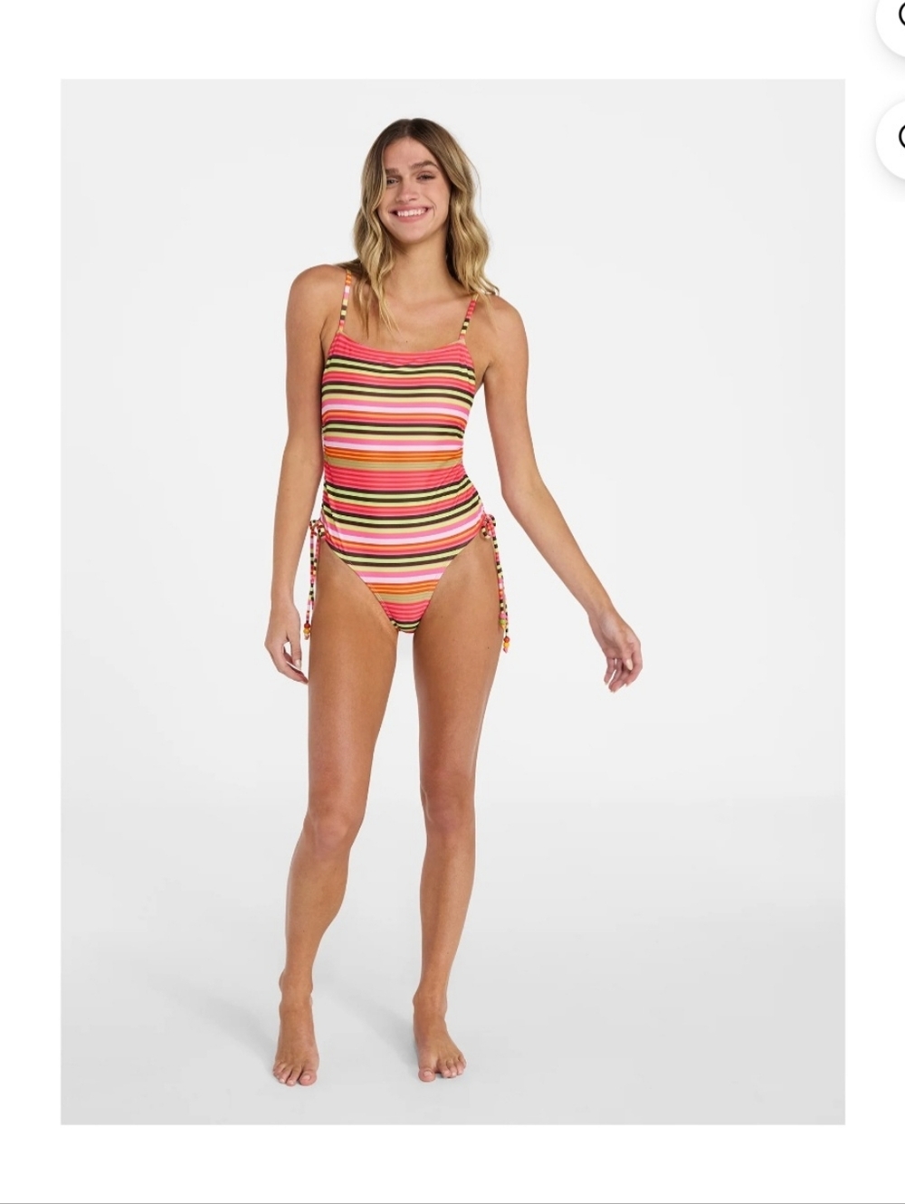 Striped Tie-Side One-Piece Swimsuit in Multicolor